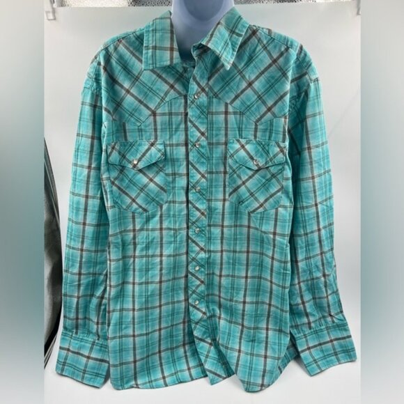Vintage Wrangler Button Up Pearl Snap Shirt Plaid Men Size Lg - Picture 1 of 2